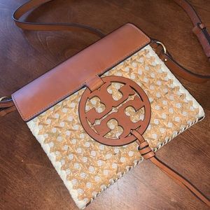 🤎 Tory Burch Miller Leather & Rattan Handbag 🤎